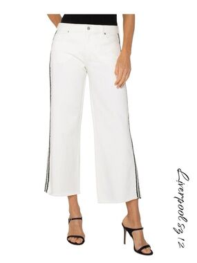 Liverpool White Wide-Leg Cropped Jeans Black Side Stripe Size 12